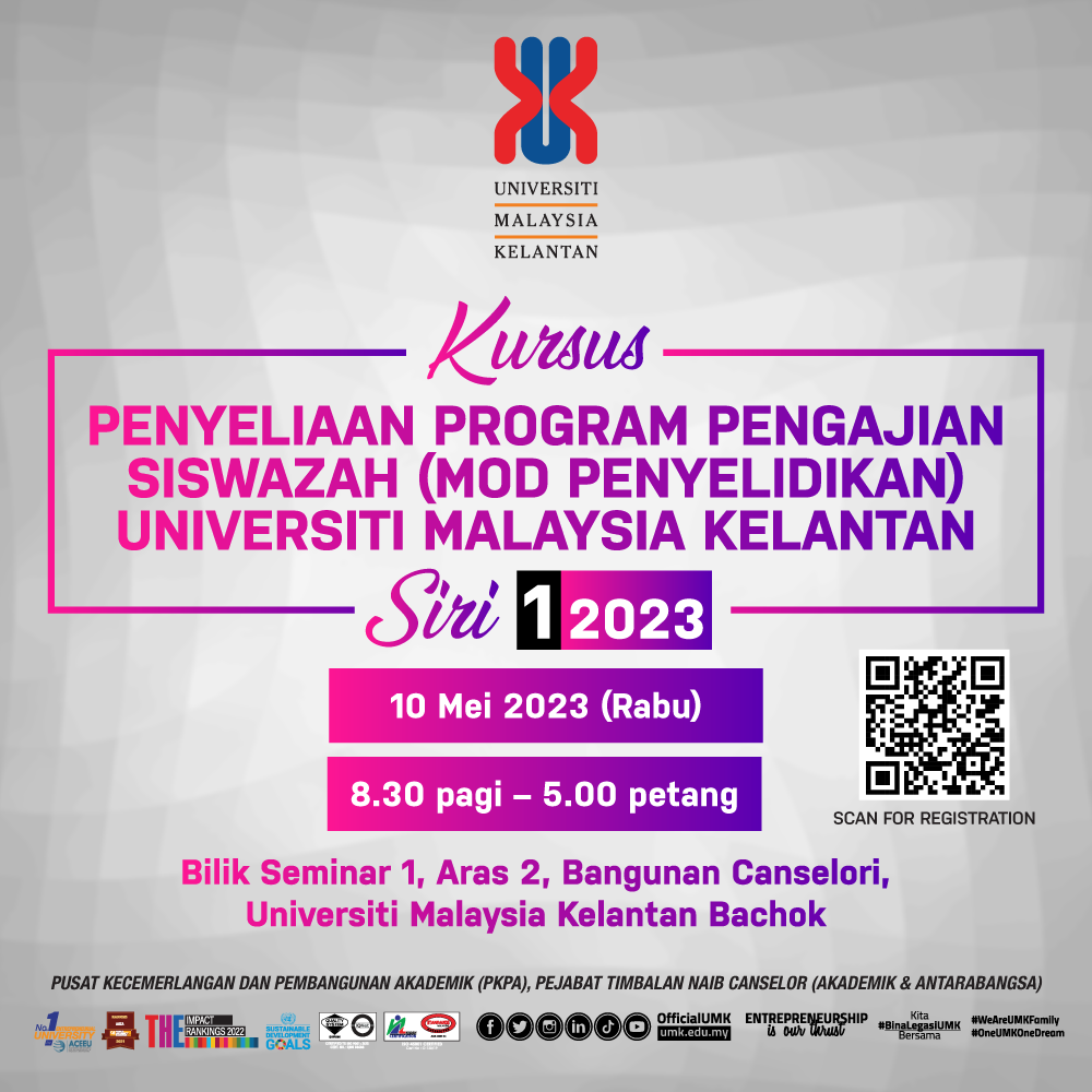 KURSUS PENYELIAAN PROGRAM PENGAJIAN SISWAZAH (MOD PENYELIDIKAN) UNIVERSITI MALAYSIA KELANTAN SIRI 1/2023